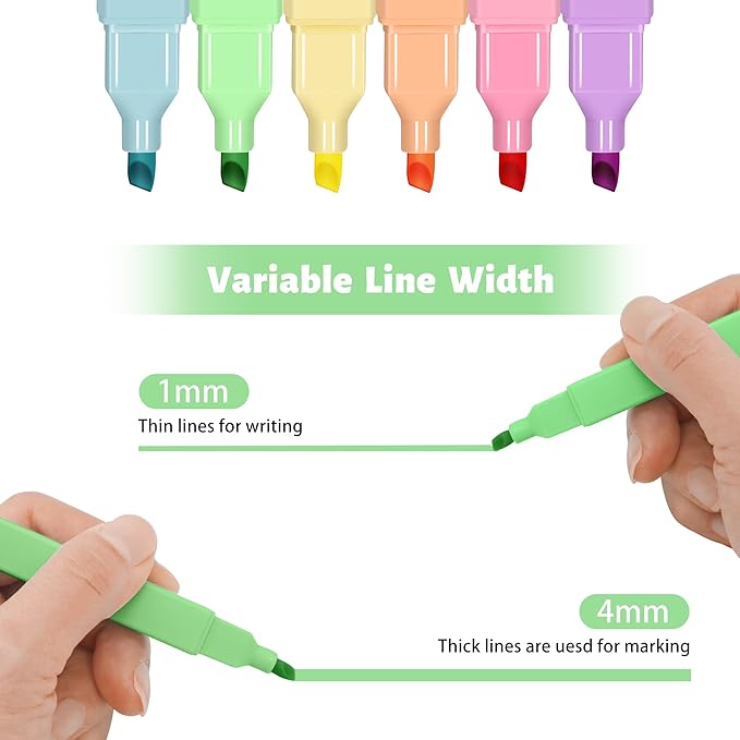 Piochoo Aesthetic Highlighters,12pcs Chisel Tip Highlighter, Pastel Candy Colors, Cute Assorted Colors Highlighter, Bible Highlighters and Pens No Bleed for Bible Pages