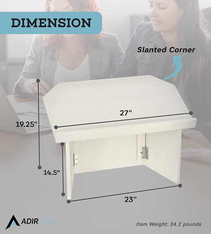 AdirOffice Tabletop Podium, Folding Podium Ideal as a Tabletop Lectern, White
