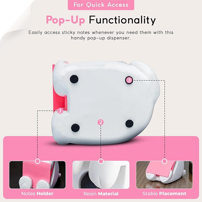 Resin Made 3" x 3" Cute Sticky Note Holder for Desk | Doodle Compatible Accordion Style Dog Pop Up Post it Note Dispenser, Pop Up Sticky Notes Dispenser for Office Holds, School & Office Desk Supplies