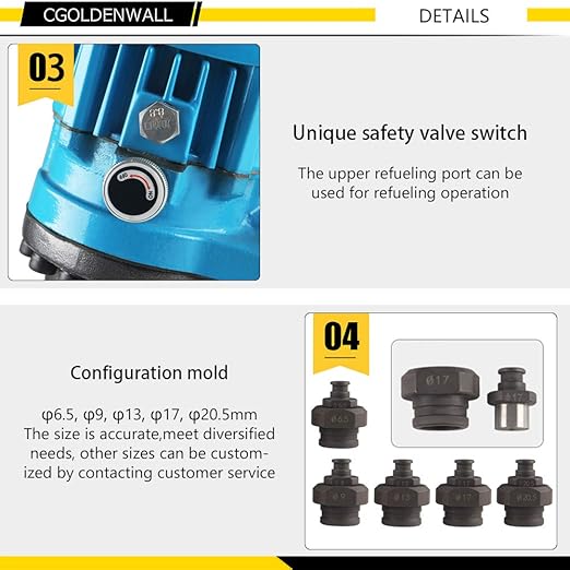 CGOLDENWALL 1200W Hydraulic Hole Punch Electric Hydraulic Hole Punching Tool Hole Digger for Steel Plate Iron Plate Aluminum Plate CE&ROHS Certificate 110V