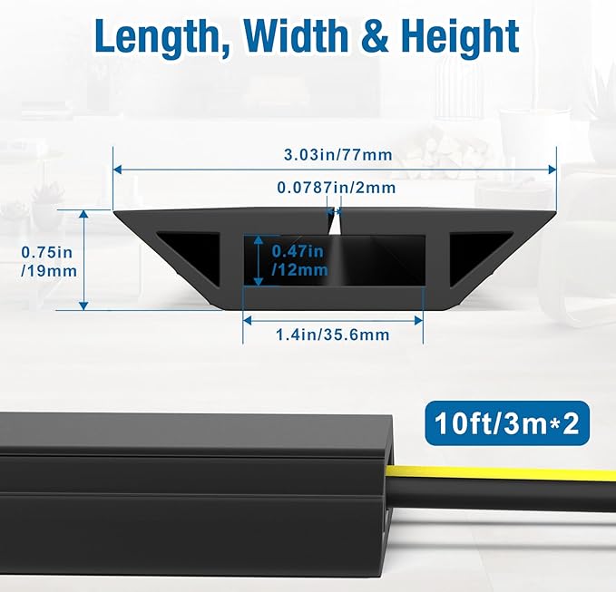 Eapele 10 ft Floor Cord Cover Heavy Duty Cable Protector, Easy to Unroll, Prevent Trip Hazard for Home Office or Outdoor Settings (Black - 2pcs)