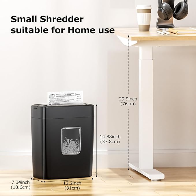 Bonsaii Paper Shredder, 8-Sheet Crosscut Shredder with 4.2 Gallon Bin Shred Credit Card/Mail/Staple/Clip for Home Office, P-4 Security Level (C261-C)