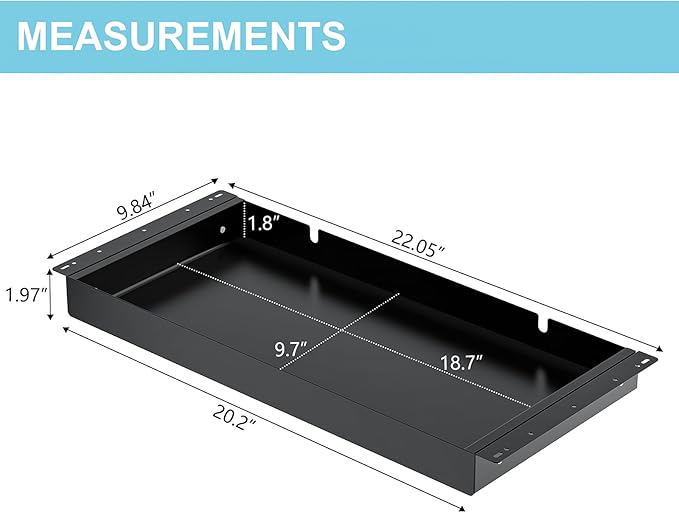 Under Desk Drawer,20.1 inch Carbon Steel Slide-Out Under Table Storage Organizer With Full Extension Ball-Bearing Slides,Undermount Drawer For Standing Desk & Home Office,Black