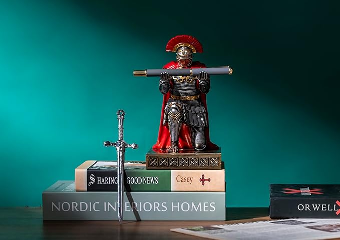 Centurion Cloak Warrior Knight Pen Holder Mobile Phone Stand Desk Organizers and Accessories as Gift for Office and Home (Silver)