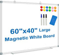 White Board Dry Erase Whiteboard for Wall 60" x 40" Aluminum Presentation Magnetic Whiteboards with Long Pen Tray, 12 Magnets, 3 Markers & 1 Eraser
