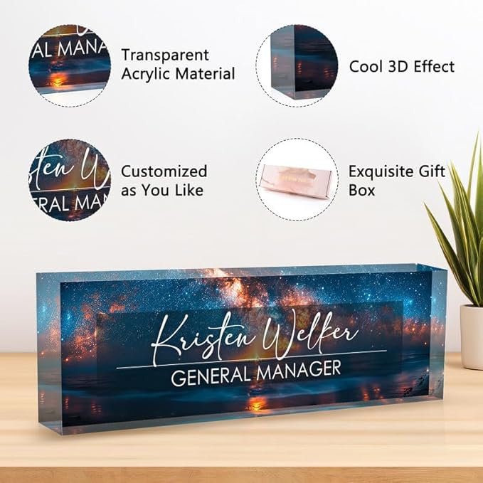 Desk Name Plate Personalized Name Plate for Desk, Office Desk Decor, 3D Style Personalized Plaque Name Plates for Desks Custom Appreciation Gifts for Boss Lady Employee Coworkers (Vast Celestial)