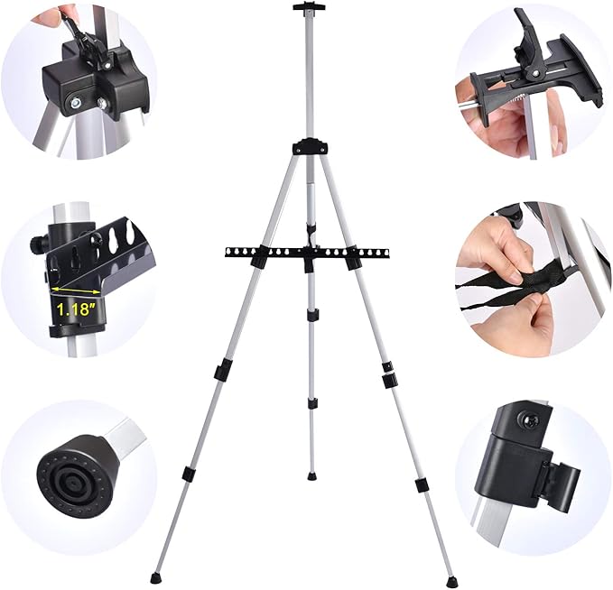 Portable Artist Easel Stand - Adjustable Height Painting Easel with Bag - Table Top Art Drawing Easels for Painting Canvas, Wedding Signs & Tabletop Easels for Display - Metal Tripod - 17x66 inches