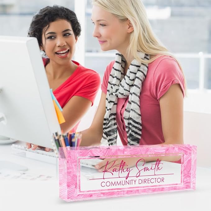 Desk Name Plate Personalized Name Plate for Desk, Office Desk Decor, 3D Style Personalized Plaque Name Plates for Desks Custom Appreciation Gifts for Boss Lady Employee Coworkers (Pink Rock)