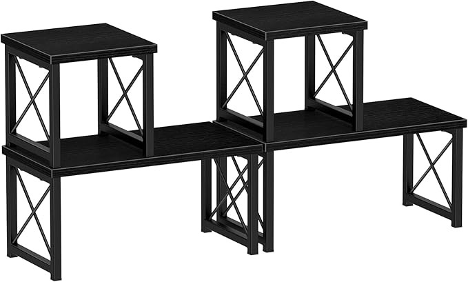 Honiter 2 Sets Desk Shelf, Desktop Organizer Shelf, Freestanding Small Bookshelf Desk Organizer, 2 Tier Independent Stackable Desktop Shelves, Desktop Office Storage Rack Display Shelf, Black