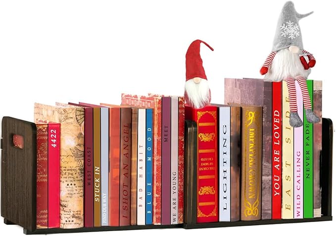 Desktop Bookshelf Expandable Desktop Organizer Counter Bookcase Desk Storage Organizer Display Shelf Rack for Office Supplies, Kitchen,Bathroom (Brown, 13.2“-24.4")