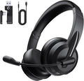 Masajoy Wireless Headset with Mic for Work with AI Noise Cancelling Mic for Clear Calls, Bluetooth V5.3 Headphones with Microphone to USB A/C Dongle & Mic Mute for Computer Laptop PC iPhone (Black)