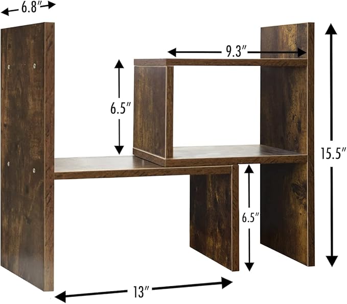 BROWN-BROWN Desktop Shelves & Office Shelves Desk Shelf Organizer Wooden Desk Shelf