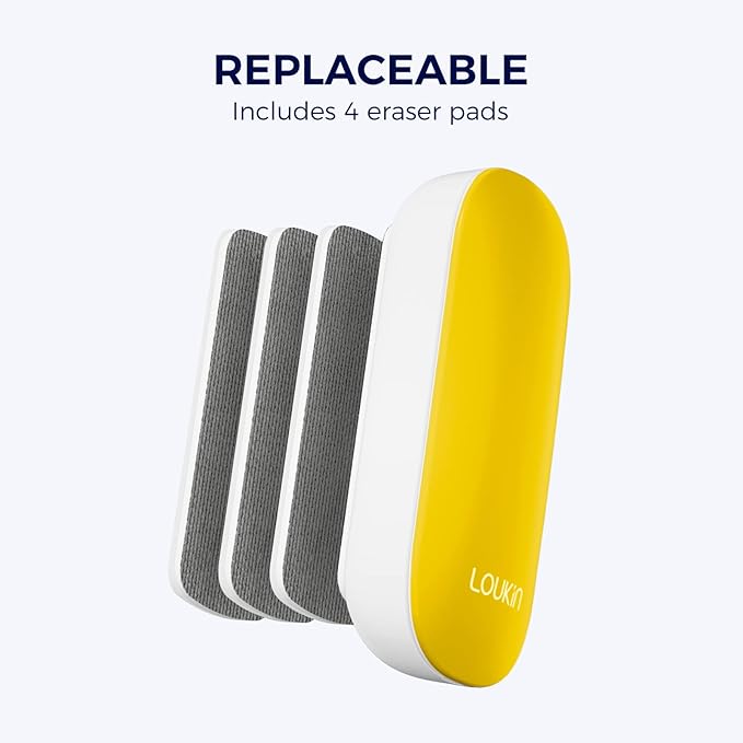 loukin Replaceable Dry Erase Eraser, Magnetic Whiteboard Eraser with 3 Replaceable Felt Pads, 4-in-1 Glass Whiteboard Erasers, 3.4 fl oz Cleaner Included (Yellow)