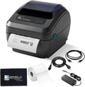 Zebra GK420D Direct Thermal Label & Barcode Printer Bundle - 1 Year Warranty - Ethernet Connectivity Printer with 24V AC Adapter + 4x6 Label Roll + USB 2.0 Cable + Microfiber Cloth (Renewed)