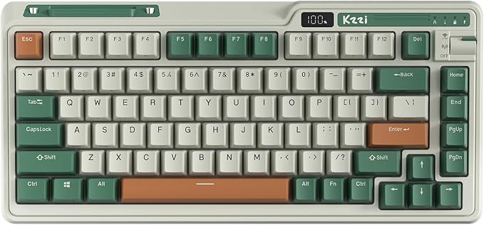 KZZI K75 PRO RGB 75% Wireless Gasket Mechanical Keyboard, Triple Mode BT 5.0/2.4G/USB-C 82 Keys Hot Swappable Gaming Keyboard w/Knob & Power Display, Custom Linear Switches, Green