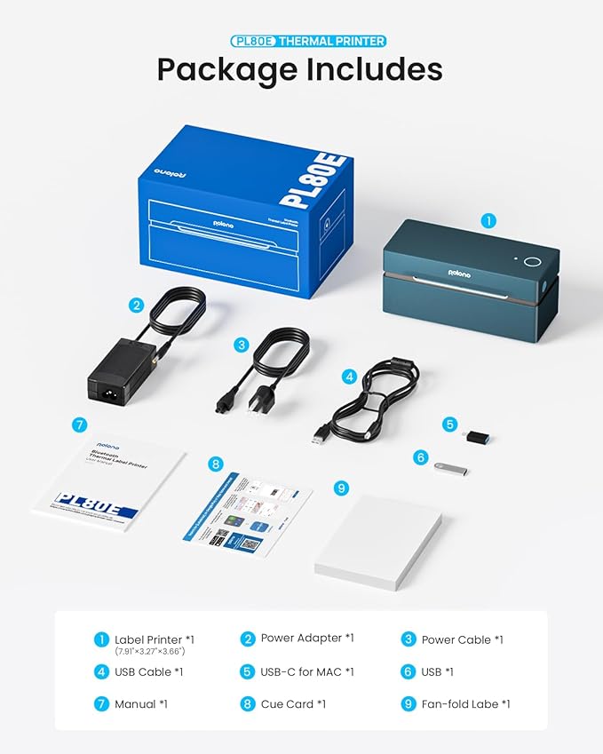 POLONO Bluetooth Thermal Shipping Label Printer, Wireless 4x6 Shipping Label Printer for Small Business, Support iOS, Android, Windows, Mac. Compatible with Amazon, Ebay, Shopify, Etsy, USPS (Blue)