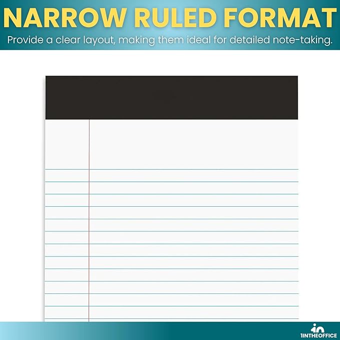 1InTheOffice Jr Legal Pads,Small Legal Notepads, 5" x 8", Narrow Ruled Note Pad, White, 50 Sheets/Pad, 24 Pads/Pack