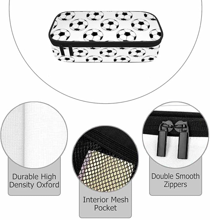 Sport Football Pencil Case Black White Soccer Ball Sports Pencil Bag Pen Markers Pouch Holder Organizer for Boy Girl School Students