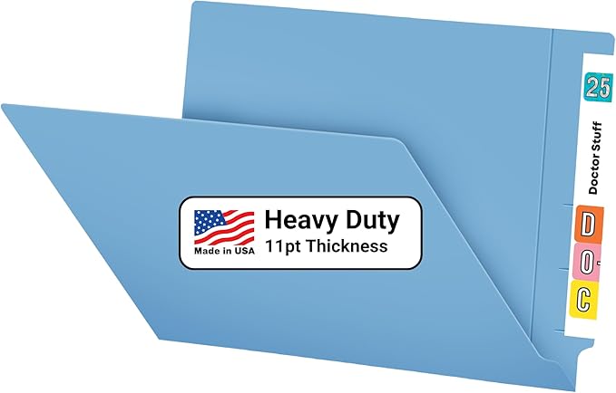 Blue File Folders, USA Made, Doctor Stuff, No Fasteners, Durable 11pt, Reinforced End Tab File, Colored Office & Medical Charts and Patient Chart Folder, Box of 100