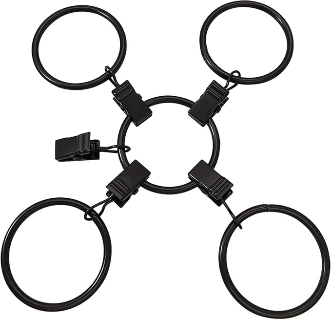 AMZSEVEN 100 Pack Metal Curtain Rings with Clips, Drapery Clips Hooks, Decorative Curtain Rod Clips 1.5 in Interior Diameter, Vintage Black