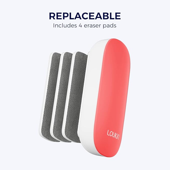 loukin Replaceable Dry Erase Eraser, Magnetic Whiteboard Eraser with 3 Replaceable Felt Pads, 4-in-1 Glass Whiteboard Erasers, 3.4 fl oz Cleaner Included (Red)