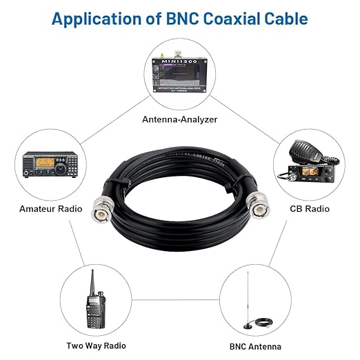 BNC Cable - 10FT RG58 50 ohm Male to Male Coax Cables Low Loss BNC Extension Coaxial Cable with for Antennas, RF Radios, Modems, Oscilloscopes, Spectrum, etc (Black)