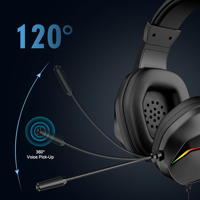 ciciglow USB Gaming Headset, Wired Gaming Headset with LED Light, Over Ear Headphones with Noise Cancelling Mic, 40mm Driver for PC Laptop, Comfortable Durable Design (OY733USB)