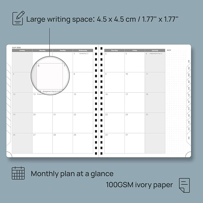 POPRUN 2026 Weekly and Monthly Planner Calendar, January 2026 - December 2026,Large 8.5'' x 10.5'' Spiral Bound Appointment Book, Includes Monthly Tabs, Inner Pocket,Soft Cover - Navy Blue