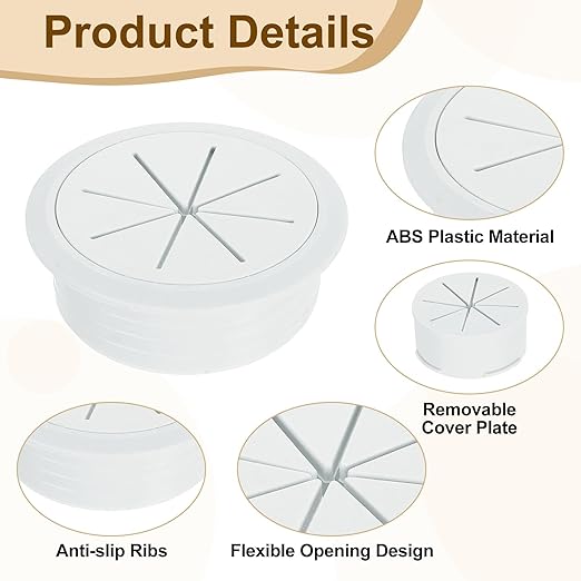 uxcell 4 Pcs Desk Grommet, Fit 60mm/2.36" Plastic Cable Hole Cover Bulk Top Hat Grommet Desk Hole Cover for Cables Home Office, Gray