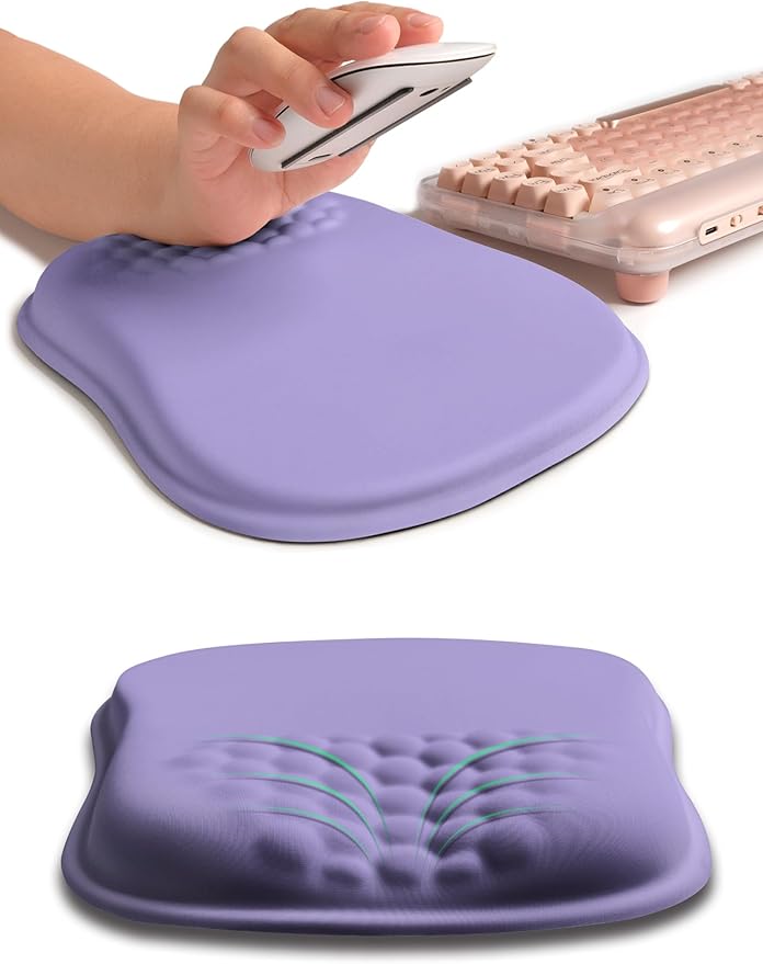 Hokafenle Ergonomic Wrist-Hugging Mouse Pad Wrist Support, U-Shaped Holding Wrist Rest Mousepad for Carpal Tunnel Pain Relief with Cushioned Memory Foam Slope Massage Bulge (10.2x8.3 in,Lavender)