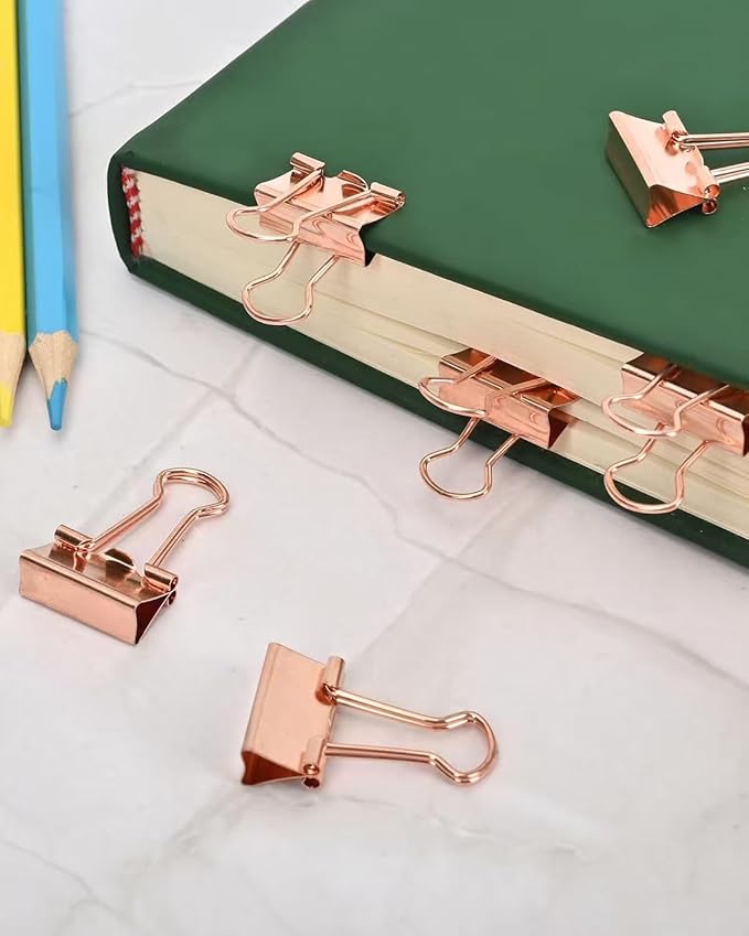 Konilaomu Small Clips Binder Clips 0.75 inch, Small Paper Clips for Office (48 Pcs) (Rose Gold)