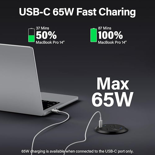 3 inch Desktop Power Grommet USB C,65W Fast Charging Station,Furniture Recessed Power Strip,2 Outlets,4 USB Ports,Flush-Mount for Desktop, Workspace Essential Desk Outlet,2 Pack (Black)