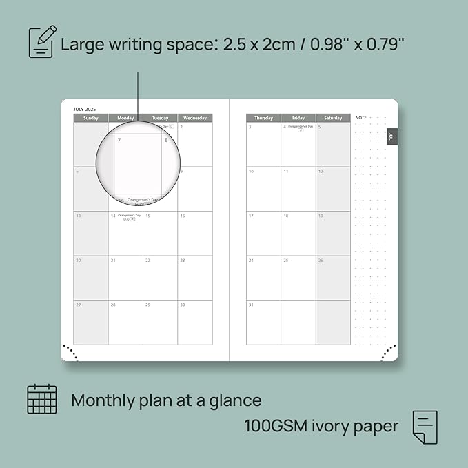 POPRUN Weekly Planner 2025-2026 (Pocket Size 4''x 6.25'') Academic Calendar (JUL.25 - JUN.26) Appointment Book with Monthly Tabs, Leather Soft Cover, Inner Pocket, 100 GSM - Lilac