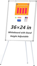Easel White Board with Stand, 36" x 24" Magnetic Portable Dry Erase Whiteboard, 3' x 2' Tripod Height Adjustable Flip Chart Standing Easel for Office or Teaching Kids at Home & Classroom, Silver