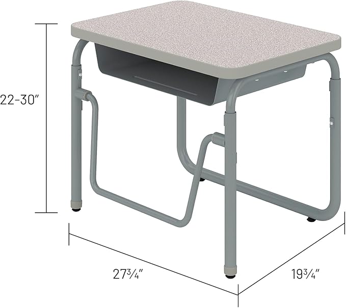 Safco Products AlphaBetter 2.0 Height – Adjustable Student Desk with Swinging Footrest Bar and Book Box, Sit to Stand, 22"-30" w, Pebble Gray