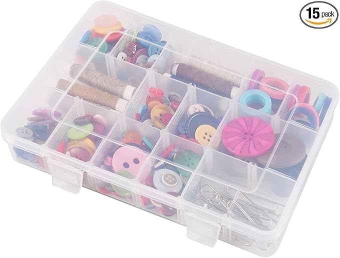 18 Grids Plastic Organizer Box with Dividers, Clear Compartment Container Storage for Beads Crafts Jewelry Fishing Tackles, Size 7.9 x 6.2 x 1.2 in