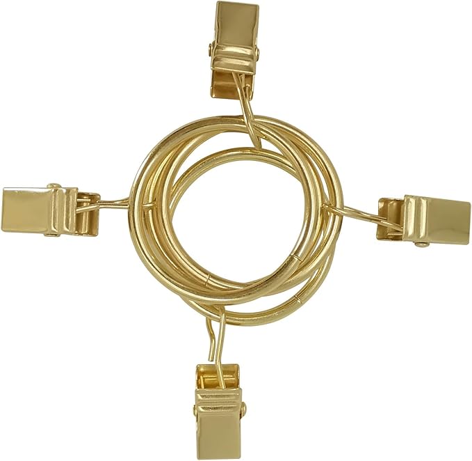 LLPJS 40 Pack Curtain Rings with Clips, Curtain Clip Rings Hooks, Bow Hanger Clips for Hanging Drapery Drapes Bows, Ring 1.26 inch Interior Diameter, Fits up to 1" Rod, Gold