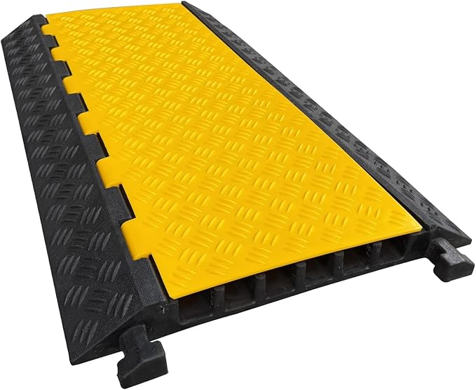 6 Channel Heavy-Duty Rubber Cable Ramp, 22,000 lbs Load Capacity Cable Protector Ramp, Hose & Cord Cover for Indoor & Outdoor Driveway, Garage, Stage, Warehouse