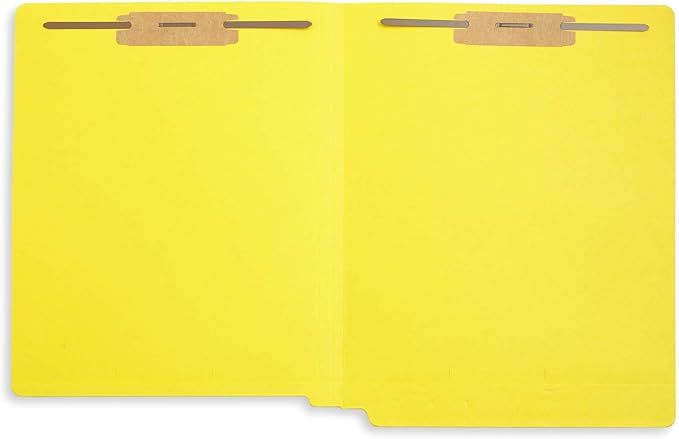 50 Yellow End Tab Fastener File Folders - Reinforced Straight Cut Tab - Durable 2 Prongs Designed to Organize Standard Medical Files, Receipts, Office Reports, and More - Letter Size, Yellow, 50 Pack