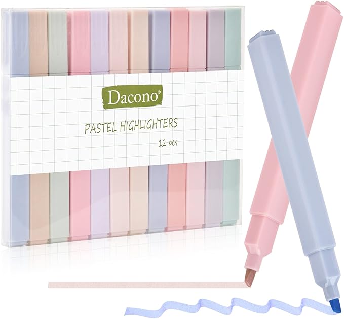 Dacono Pastel Highlighters, Bible Highlighters No Bleed, Aesthetic Highlighter Assorted Colors, Cute Highlighter for School, Journals, Bibles, Notebooks, Office, Back to School Supplies