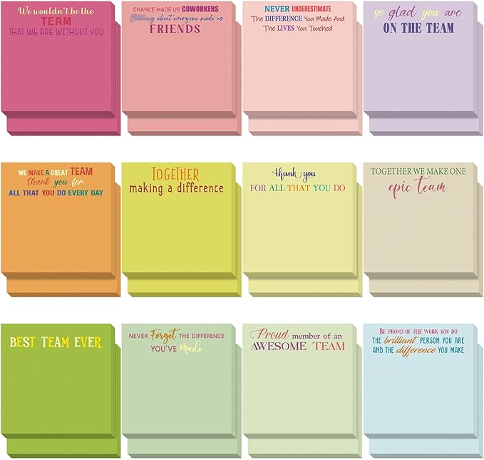 Yinder 24 Pcs Employee Appreciation Sticky Notes New Year Gift Bulk Motivation Sticky Note Pads Inspirational Gift for Teacher Nurse Staff Coworker Office Supply 3 x 3'' (Appreciation,Vivid)