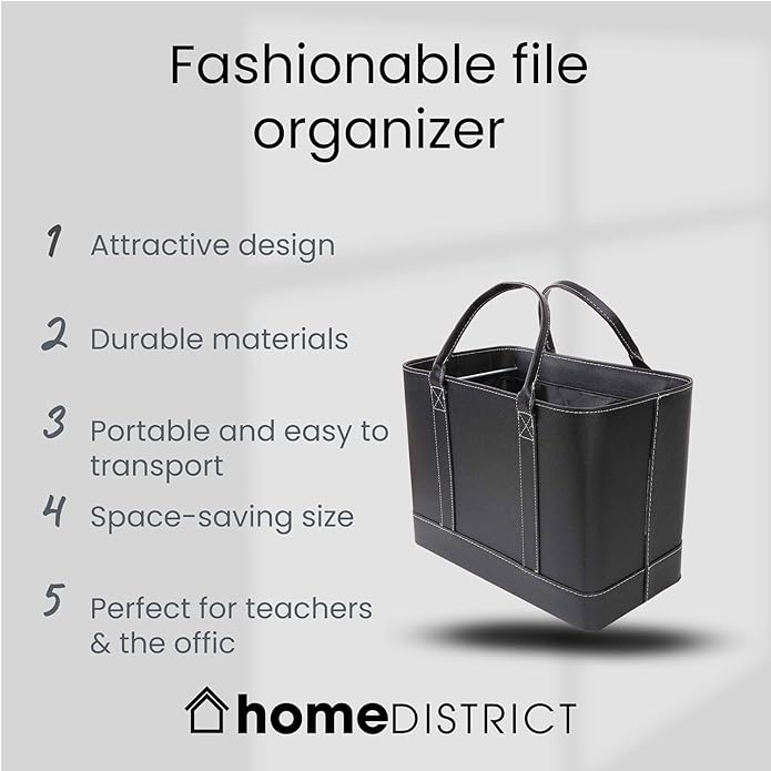 HOME DISTRICT Chic File Organizer Tote - Important Document Organizer Bag, Portable File Box with Handle, Brown