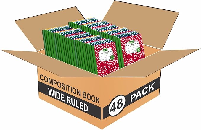 EcoNama Composition Notebooks Pack of 48 Wide Ruled 200 Pages (100 Sheets) 9.75"x7.5" Carbon Neutral Recyclable Paper Eco-Friendly School & Office Supplies For Students and Professionals Assorted Color