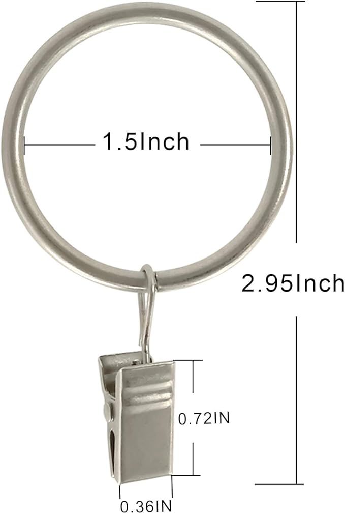 LLPJS 40 Pack Metal Curtain Rings with Clips, Curtain Clip Rings Hooks for Hanging Drapery Drapes Bows, Curtain Rod Rings 1.5 inch Interior Diameter, Matte Silver