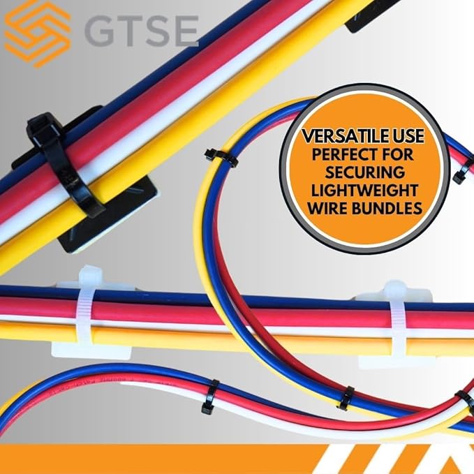 GTSE 100 Pack White Zip Tie Mounts, 1" Adhesive Mounting Squares, Cable Tie Mount, Cable Clips Organizer Holders, Zip Tie Anchor for Wire Bundles, UV Resistant Tie Wrap Bases