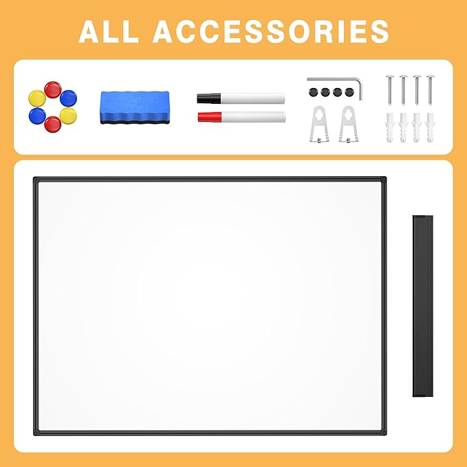 Magnetic Dry Erase White Board - 46 x 33 Inch Whiteboard for Wall - 4 x 3 Large Wall-Mounted Board with Black Aluminum Frame, 1 Magnetic Eraser, 2 Pens, 1 Detachable Marker Tray, 6 Magnets