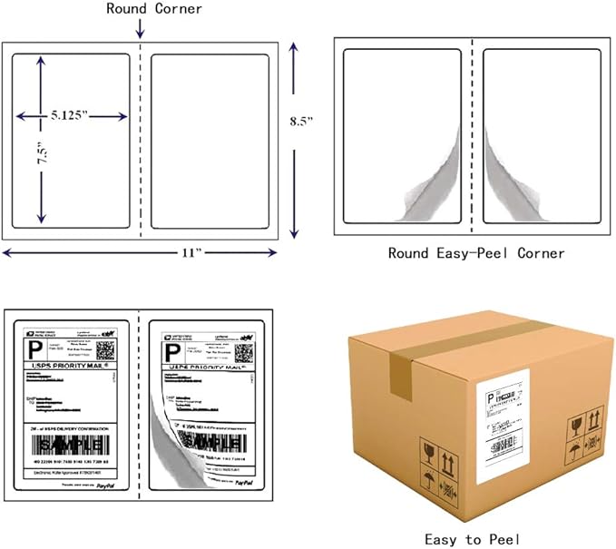 RyhamPaper Shipping Labels with Round Corner, 8.5 x 5.5 Inches Half Sheet Self Adhesive Shipping Address Labels for Laser and Inkjet Printer (4000 Labels)
