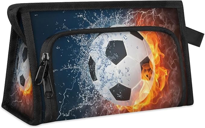 Pardick Large Capacity Pencil Case Pouch, Water Fire Soccer Portable Zipper Pencil Cases Pencil Bag Office Stationery Bag Makeup Bag Desk Organizer for Women Men