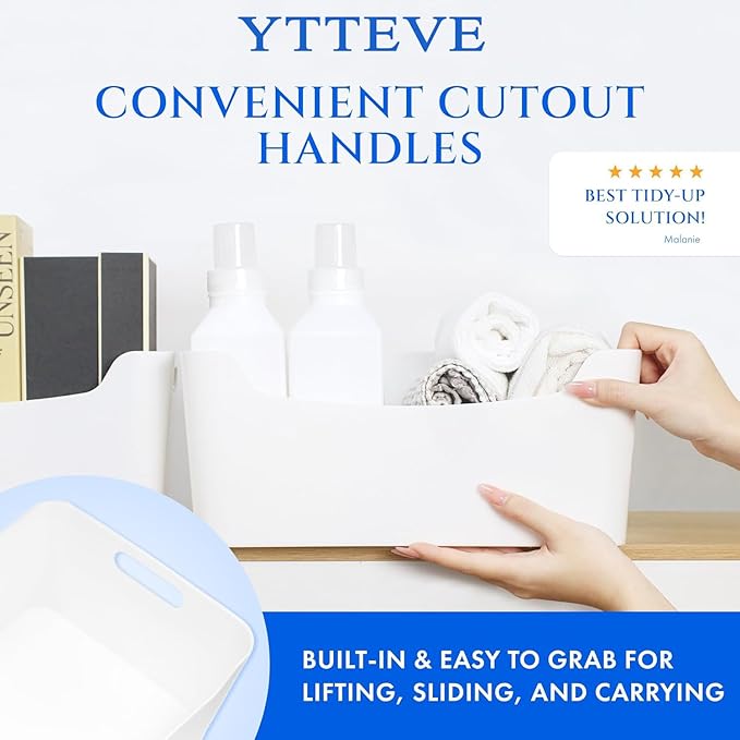 XL - 2 Pack White Plastic Storage Bins for Shelves, Closet Kitchen Storage Containers for Pantry Bathroom Office Organization Baskets, Cabinet Organizing Containers, White Organizer Bins for Shelves
