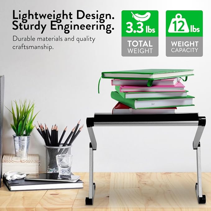 Uncaged Ergonomics Adjustable Book Holder, Tablet & Laptop Stand, Aluminum Portable Reading Stand for Textbooks & Cookbooks, Recipe Holder for Kitchen Counter, Silver